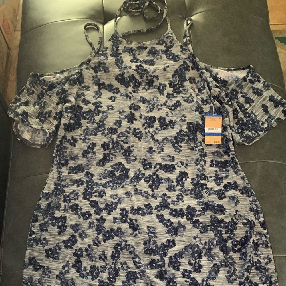 Rachel Roy Blue Floral Cold Shoulder Bodycon Dress - Picture 5 of 6